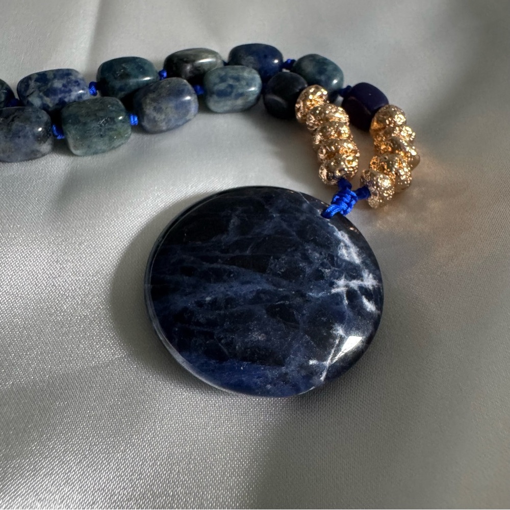 Blue and Gold Sodalite + Blue Spotted Jasper Necklace with Pendant - Picture 5 of 8